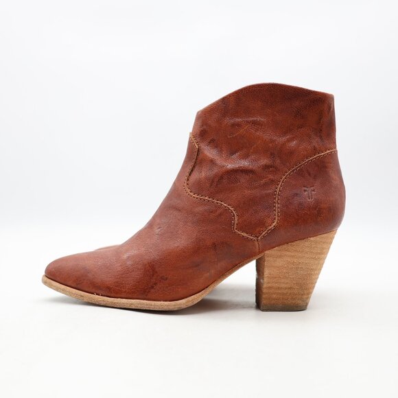 FRYE Reina Ankle Bootie Women's 6 M Cognac Leather Western Cowboy Pointed Toe - Picture 4 of 10